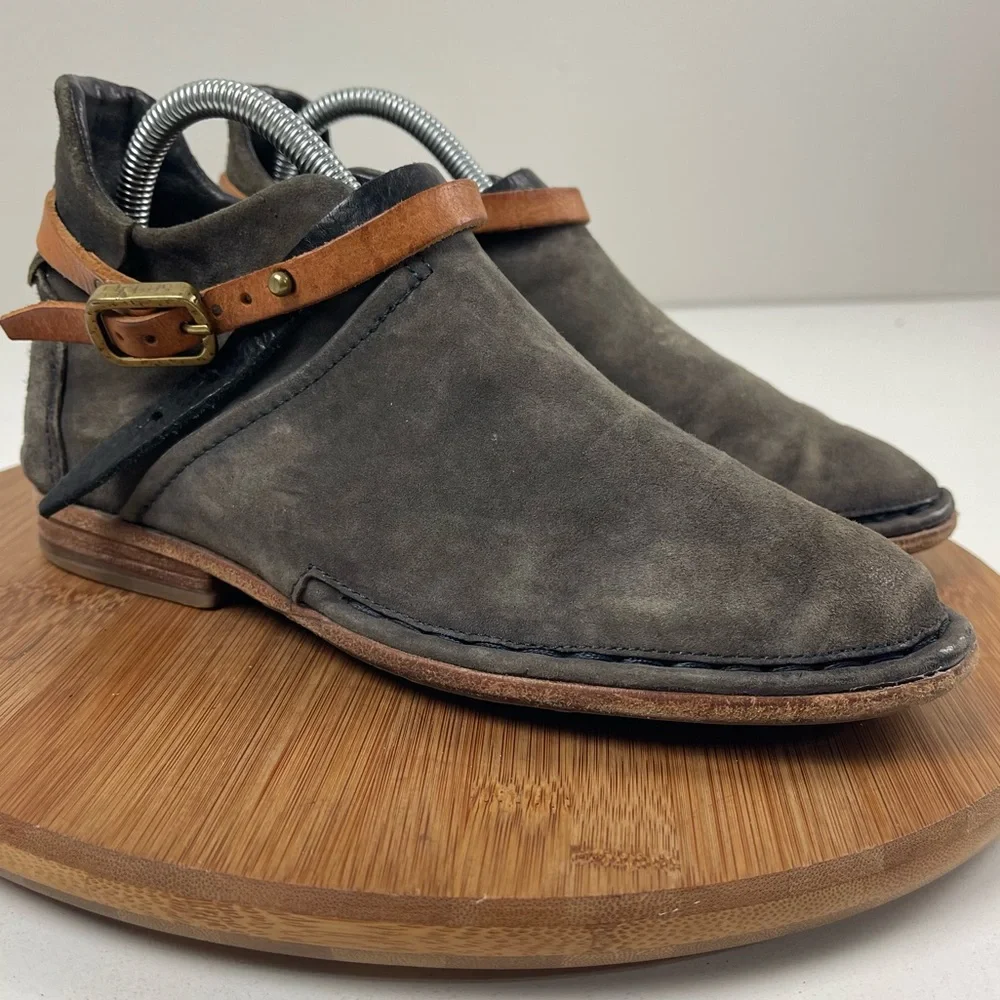 A.S.98 Black Suede Ankle Booties with Tan Strap